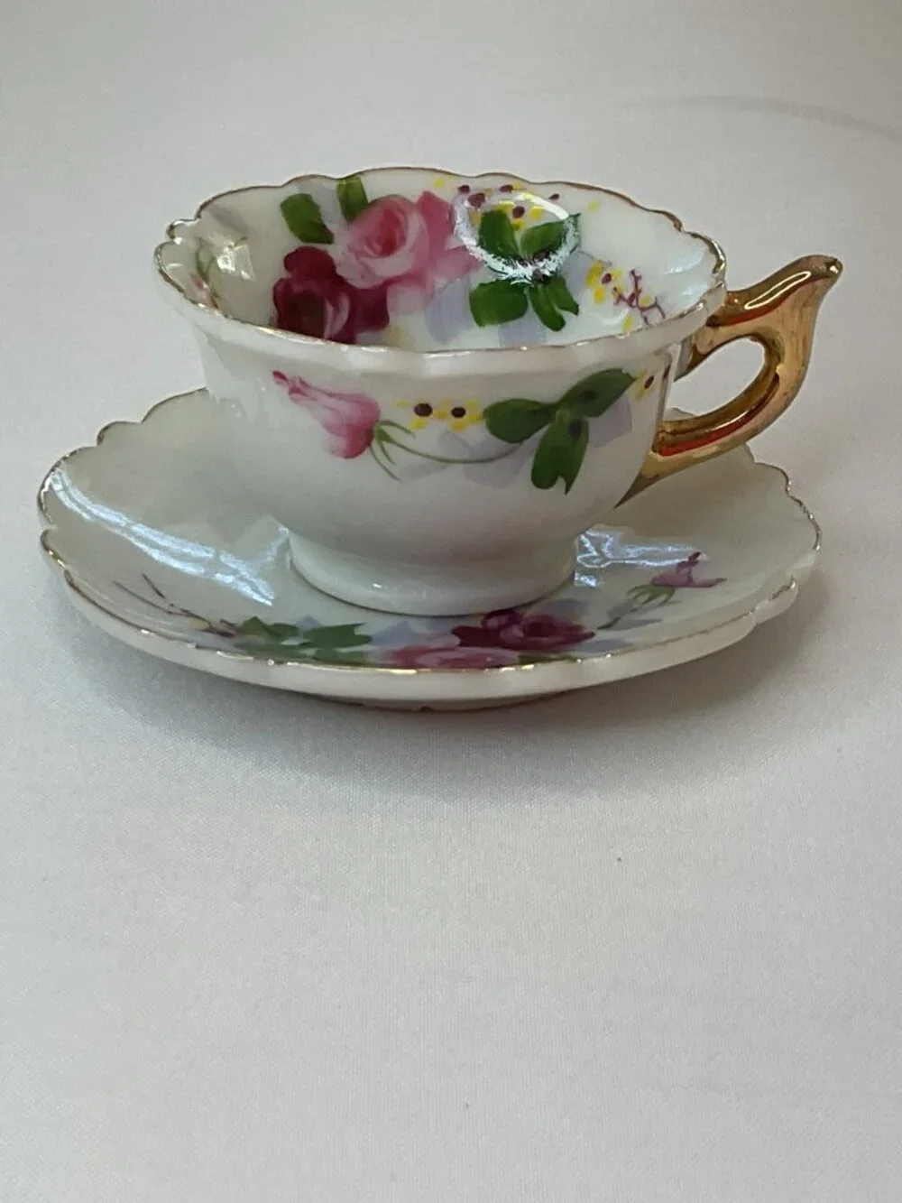 Vintage Miniature Japanese Hand Painted Cup & Saucer Set Cottage Dollhouse Tea‎